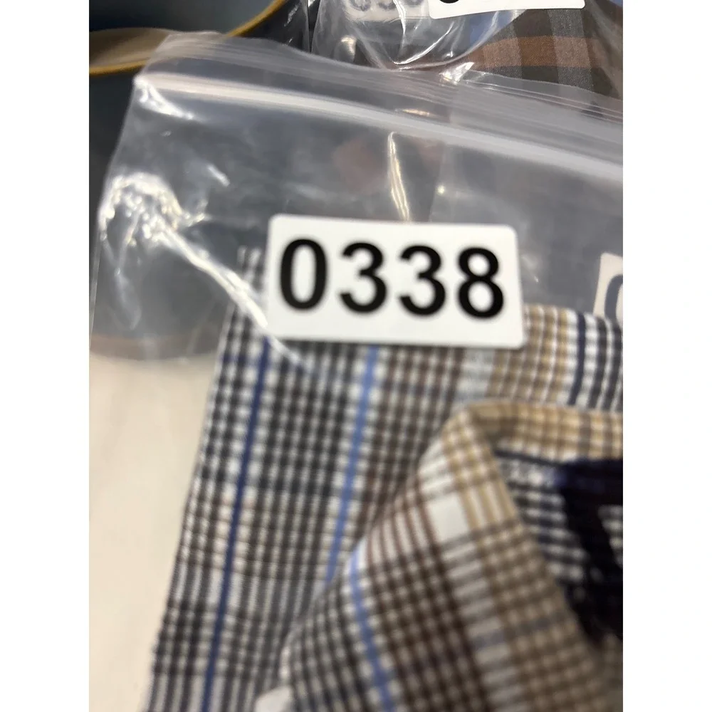 F/X Fusion Shirt Men's‎ Size Medium Plaid Design Blue Brown Tan White Preppy